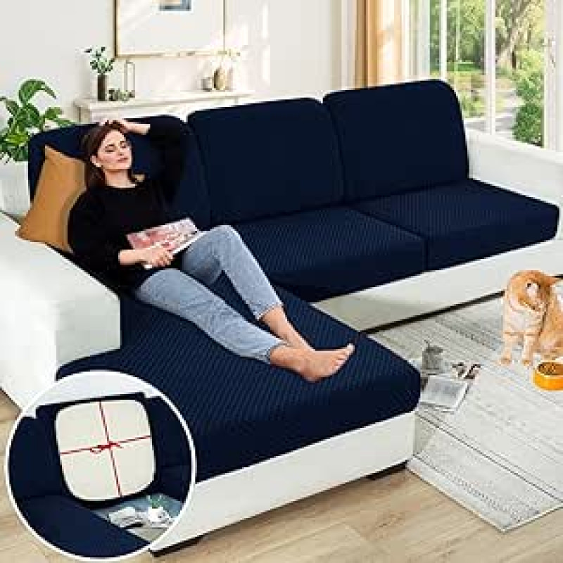 YEMYHOM 【Abstand】 Sektionale Couchbezüge für L-förmige Chaiselongue, 1 Stück, separates Kissen, Couch, universeller Ersatz, groß, kariert, Möbelschutz mit elastischer Unterseite (Chaiselongue-Bezug