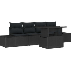 5-teiliges Garten-Sofa-Set mit Kissen Schwarz Poly Rattan Gartenlounge Modelis3349089