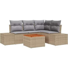 Garten Sofa Set 5 Teile Beige und Grau Rattan & Polyesterkissen Gartenlounge Modelis3347952