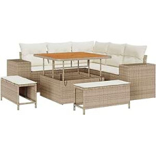 8-teiliges Garten Sofa Set mit Kissen Beige Poly Rattan Akazie Gartenlounge Model3363946