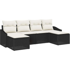 6-teiliges Garten-Sofa-Set mit Kissen Schwarz Poly-Rattan Gartenlounge Modelis3346827