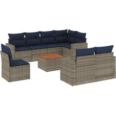 Garten-Sofagarnitur Set Grau PE-Rattan Ecksofa mit Stauraum und Akazienholztisch - für Terrasse und Innenhof Model3256551