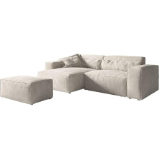 DELIFE Sirpio kampinė sofa XL Cord Beige 270 x 170 cm, reguliuojama, su taburete