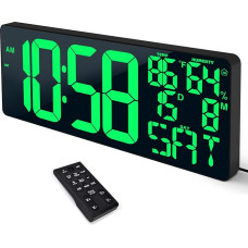 XREXS 18 Inch Large Digital Wall Clock with Remote Control, Automatic Dimmable Digital Clock with Large Display with Date/Temperature/Week/Humidity, DST, Alarm, Large Numbers