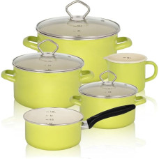 Krüger Karl 89566PAG Enamel Casserole Set Juist, Set of 5 Pastel Green