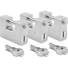 Kurtzy Padlock Load Capacity 1 kg with 15 Keys (Pack of 3) - Hardened Stainless Steel Solid Monoblock Hanging Lock - 12 mm Thick - Security Lock for Garage, Container, Shed, Warehouse