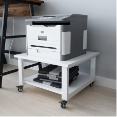 PUNCIA 2-Level Printer Table with Universal Castors, 50 x 50 x 30 cm, Mobile Printer Stand, Wooden & Metal Printer Trolley, Storage Shelf, Maximum Load 70 kg, White for Office, Home, Office, School