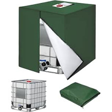 IBC rezervuaro dangtis, 420D vandens rezervuarų priedai vandens rezervuarui 1000L, IBC rezervuaro konteinerio dangtis, apsauginis brezentas nuo UV spindulių, lietaus rezervuaro brezentas su užtrauktuku, 120 x 100 x 116 cm (žalias)