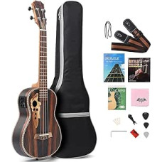 Batking Tenor Ukulele 26 Inch All Blackwood Tenor Acoustic Electric Ukelele with Truss Rod with EQ with Gig Bag, Strap, Nylon String, Electric Tuner, Pick, Shaker