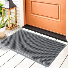 Fowooyeen Doormat, Silicone Dirt Trapper Mat, Outdoor and Indoor, Non-Slip, with Nubs, Washable, for Front Door and Entrance Area, Door Scraper, 43 x 76 cm, Grey