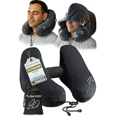 FLOWZOOM AIR pripučiama kaklo pagalvė | Kelionės lėktuvu pagalvė | Pripučiama kaklo pagalvė | Automobilinė kaklo pagalvė | Greitai pripučiama lėktuvo pagalvė | Kaklo pagalvė | Kaklo pagalvė suaugusiems (juoda)