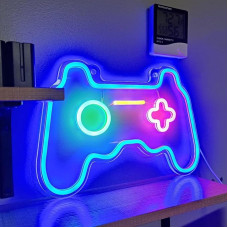 SOLIDEE Neon Sign Gaming Neon Sign Dimmable Light Advertising LED Room Decoration Gamepad Luminous Font for Wall Game Room Playroom Teenager's Room Bar Gift Party Decoration (Blue)