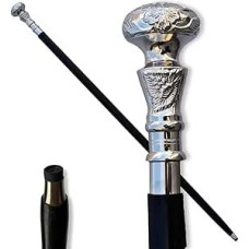 Vintažinė Viktorijos laikų vaikščiojimo lazdelė su sidabro metalo rankena ir juodo medžio vamzdžio kotu