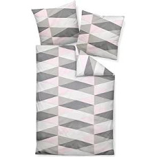 Janine J.D. 87014 01 Patalynės komplektas Pink Taupe Grey Geometric Triangle Diamond Modern Cotton Mako Satin Dydis: 135 cm x 200 cm