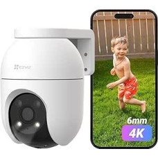 EZVIZ 4K lauko stebėjimo kamera, WLAN pasukama ir pakreipiama kamera su asmens / transporto priemonės aptikimo funkcija, dvipusiu garsu, automatiniu sekimu ir spalvotu naktiniu matymu, atspari oro sąlygoms, C8c 8MP 6 mm