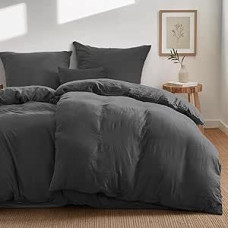 Dreamzie Bettwäsche-Set 135x200 aus Baumwoll-Perkal – Dunkelgrau – Bettbezug 135x200 und 2X Kissenbezug 80x80 cm – Oeko-Tex Zertifiziert