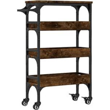 vidaXL Virtuvės vežimėlis, vežimėlis su 4 ratukais, šoninis vežimėlis virtuvei, vonios kambariui, biurui, serviravimo vežimėlis, virtuvės lentyna, rūkyto ąžuolo medienos medžiaga