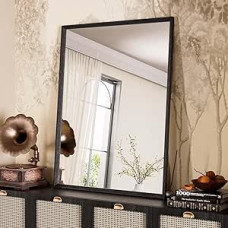 WEER Juodas vonios kambario veidrodis, 70 x 90 cm, stačiakampio formos tualeto veidrodis Sieninis veidrodis, senovinis rėmas, dekoratyvinis vonios kambariui, miegamajam, svetainei, horizontalus arba vertikalus