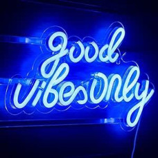 Good Vibes Only Neon Sign Blue LED Sign Word Neon Sign Good Vibes Neon Sign Acrylic Luminous Sign Neon Light for Bedroom Wall Bar Party Decor