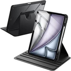 JETech Rotating Case for iPad Air 13 Inch M3/M2 (2025/2024) with Pen Holder, 360 Degree Rotating Protective Case Stand Transparent Back, Car Wake/Sleep (Black)