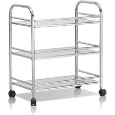 Pramoninės kokybės nerūdijančio plieno vežimėlis - 3 pakopų riedantis vežimėlis su užrakinamais ratukais | Pramoninė vielos lentyna virtuvei, dirbtuvėms