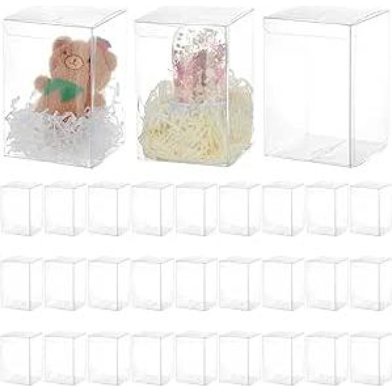 BENECREAT 30 skaidrių dovanų dėžučių pakuotė, 10,2 x 10,2 x 15,5 cm plastikinė dovanų pakuotė saldainiams, šokoladui ir desertams, kūdikių dušo skanėstams, Motinos dienos dovanų pakuotė