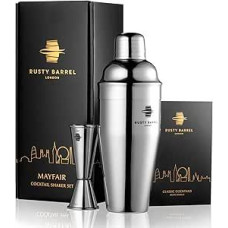Mayfair Cocktail Shaker Set 750ml Manhattan Style Stainless Steel Shaker with Built-in Strainer, 25/50 Double Jigger and Cocktail Recipe Booklet | Presented in a Beautiful