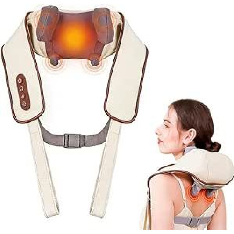 6D Nackenmassagegerät, Kabelloser Schulter- und Nackenmassager mit Knet Massage, 2 Heizstufen & waschbarem Bezug, für Nacken, Schulter, Rücken, Geschenke für Papa Mutter