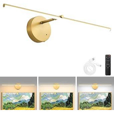 Wireless Picture Light with Remote Control 60 cm LED Picture Lighting with 3 Colour Temperatures 8000 mAh Rechargeable Battery Timer Dimmable Battery Operated Picture Lamp for Painting Artworks