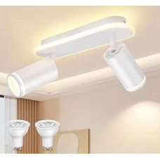 Ceiling Spotlight 2 Bulbs Ceiling Light Swivelling White Ceiling Spotlight LED Including 2 x 5 W GU10 Lamp Ceiling Light Spotlight Modern Ceiling Spotlights 3000 K Warm White for Living Room
