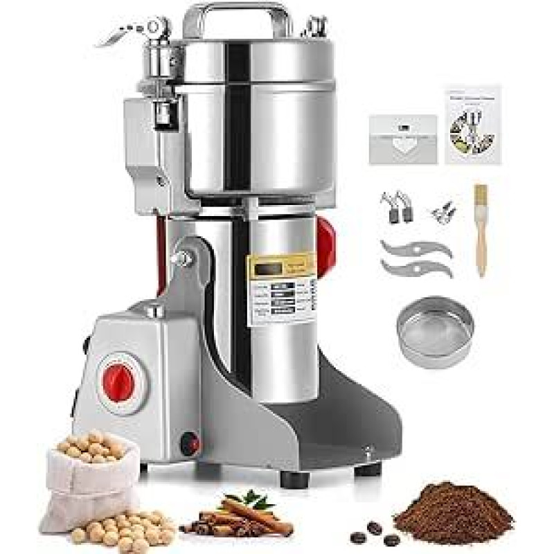 Elektrinis prieskonių malūnėlis, 2500 g, 2500 g, greitaeigis prieskonių malūnėlis, 304 nerūdijantis plienas, 5000 W, prieskoniams, riešutams ir kt., su apsauga nuo perkrovos