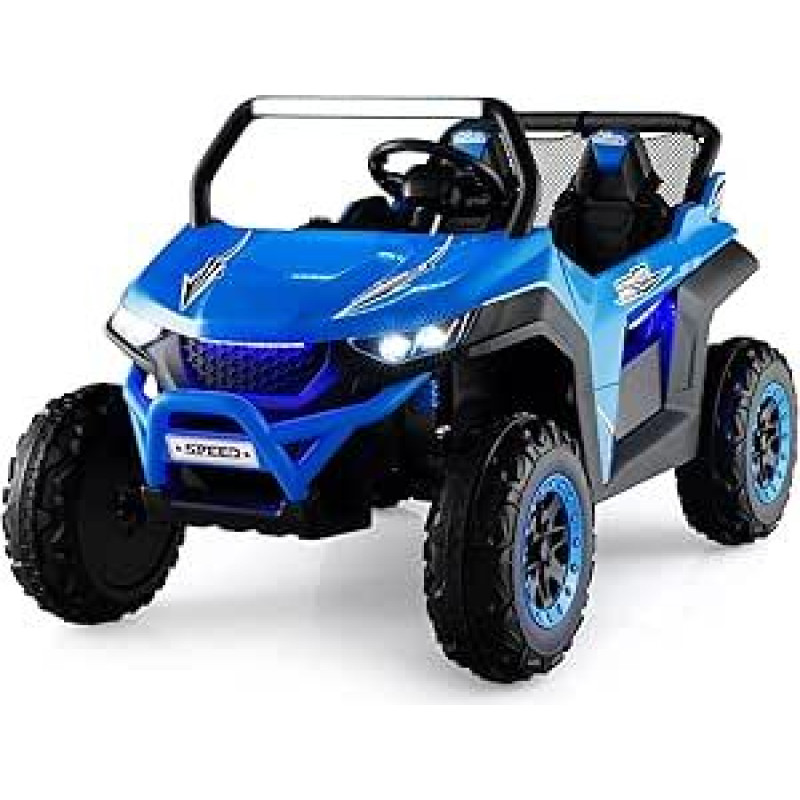 DREAMADE 12 V 2 vietų elektrinis automobilis vaikams, elektrinės transporto priemonės su 2,4 GHz nuotolinio valdymo pultu, muzika, žibintais ir USB, elektrinis automobilis vaikams nuo 3 metų, didžiausia apkrova 59 kg (mėlynas)