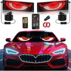 2 velnio akių žibintų pakuotė sunkvežimiams, lengviesiems automobiliams LED akių žibintai (92 x 374 mm), LED akių žibintai lengviesiems automobiliams, sunkvežimiams, visureigiams ir nameliams ant ratų su programėlės valdymu, pasirinktiniu tekstu, animacij