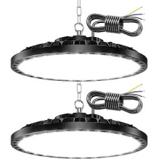 LED dirbtuvių lubų šviestuvas, 200 W, 2 vnt., 20 000 LM, 7000 K, UFO pramoninis šviestuvas, salės prožektorius, dirbtuvių šviestuvas, IP65 vandeniui atsparus rūsio šviestuvas, garažo šviestuvas, LED prožektorius gamykloms