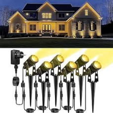 30 m ilgio sodo apšvietimas su elektra, 6 vnt., sodo prožektorius, LED žemės smaigalys, vandeniui atsparios sodo lempos, skirtos naudoti lauke su adapteriu, LED lauko apšvietimas, sodo apšvietimas, 3000 K šilta balta spalva