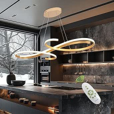 Šiuolaikinė LED pakabinama šviesa, užtemdoma auksinė liustra, valgomojo kambario lempa virtuvės salai su nuotolinio valdymo pulteliu