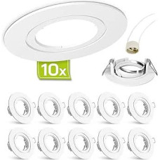 Linovum® Recessed Spotlight Frame Set - Mounting Frame White Painted Round Rigid Including GU10 Socket for LED or Halogen Set of 10