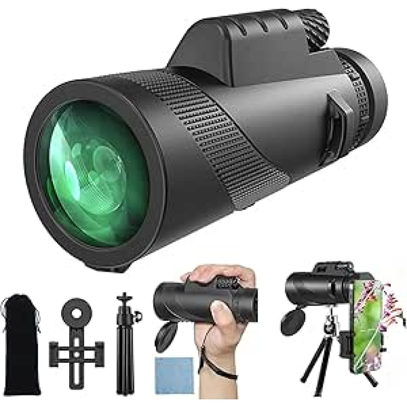 12 x 50 Zoom Monocular Telescope Adult with Smartphone Holder Tripod, Robust Rubber Armour, for Wildlife, Bird Watching, Hiking, Hunting, Camping, Ideal for Nature Watchers (Dark M)