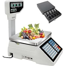 Waage Mit Etikettendruck Und Ständeranzeige, Gewerbliche Preis- Und Barcode-Druckwaage, 30 Kg Tragkraft, Für Supermärkte, Feinkostläden, Metzgereien Und Wochenmärkte A+cashbox