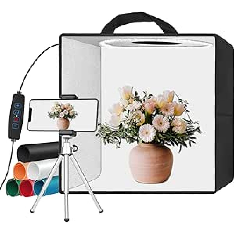 EMART fotostudijos šviesų dėžė, 30 x 30 x 30 cm fotodėžė fotografijai, fotostudijos rinkinys, 120 LED lempučių ir 6 vandeniui atsparūs fonai produktų, papuošalų ir smulkių daiktų fotografavimui