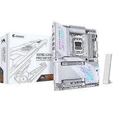 GIGABYTE X870E AORUS PRO X3D Ice Pagrindinė plokštė - palaiko AMD Ryzen 9000 Prozessoren, 18+2+2-fazių skaitmeninis VRM, iki 9000 Hz DDR5 (OC), 2 x PCIe 5.0 + 2 x PCIe 4.0, Wi-Fi 7, 5 GbE LAN, USB 4