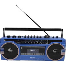 Kasetinis Boombox, Retro Blueooth Boombox su USB, SD ir 3,5 mm AUX įvestimi, AM FM SW kasečių grotuvas ir magnetofonas (mėlynas)