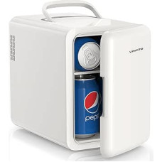 VINATO mini šaldytuvas, 6 litrų talpos mini šaldytuvai kosmetikai, gėrimams, 220 V kintamosios srovės/12 V nuolatinės srovės termoelektrinis vėsinimas ir šildymas, nedidelis šaldytuvas miegamajame, biure, bendrabutyje, automobilyje, baltas