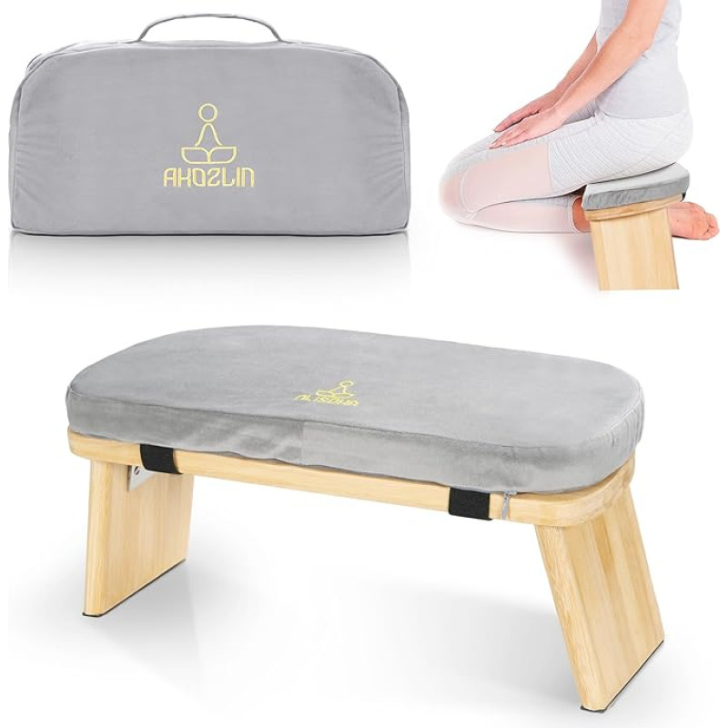 Sulankstomas meditacijos suoliukas, ergonomiška bambuko jogos taburetė, meditacijos taburetė su pagalvėle, nešiojamoji meditacijos kėdė su krepšeliu klūpėjimui, maldai, išplėstinei praktikai