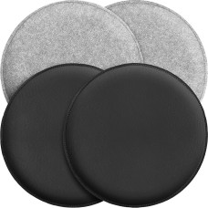 Miqio Design Seat Cushion, Reversible Cushion, Round Felt and Faux Leather, Chair Cushion Diameter 35 cm, Set of 4, Seat Covers for Bench and Chair, Light Grey/Black