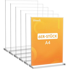 Lifewit 6 Pack Stand A4, Acrylic Table Stand Sign Holder, Vertical Double Sided Stand, Clear Table Sign Holder, Flyer Display for Reception, Office, Business, Restaurant, Hotel, 30 x 21 cm