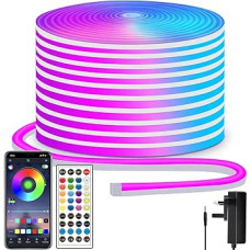 Neoninė LED juosta 15 m nuotolinio valdymo / programėlės valdymas, IP65 vandeniui atspari lanksti LED šviesos juosta, 24 V RGB LED juosta Neon Fairy Lights, taikoma miegamojo, kambario ir lauko apdailai