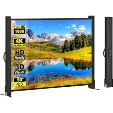 Projektoriaus ekranas su stovu, 50 colių 4:3, nešiojamasis projektoriaus ekranas, lengvai montuojamas ir transportuojamas, išplečiami ekranai, puikiai tinka vidaus ir lauko filmams, sodo vakarėliams, parduotuvėms, matinis