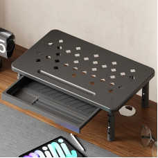 ETOFIXEE Monitoriaus stovas monitoriui, skirtas nešiojamajam kompiuteriui, 3 reguliuojamo aukščio su stalčiumi, pagamintas iš aukštos kokybės metalo Ergonomiškas ekrano stovas 