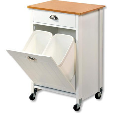 Kesper Wooden Kitchen Trolley with Waste Separation System, 50 x 37 x 79 cm high, Kitchen Cabinet for Rubbish Bags with Worktop and Drawer, 15 L Bin Liners, White